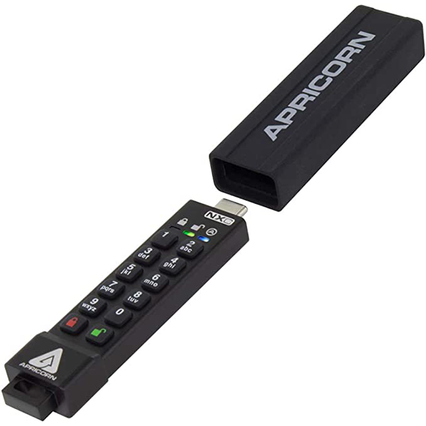 Apricorn 4GB Aegis Secure Key 3 NXC 256-Bit Hardware-Encrypted USB 3.2 Type C Flash Drive, FIPS 140-2 Level 3 Validated (ASK3-NXC-4GB)