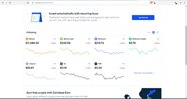 image of coinbases pages on website